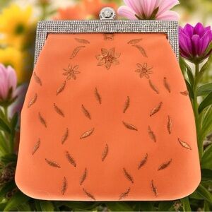 AUTHENTIC‎ Vintage Versace Orange Floral Embroider Jewel Clutch Special Occasion